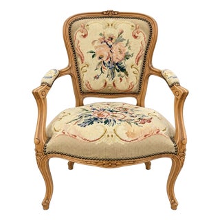 French Louis XV Style Needlepoint Bergère Armchair For Sale