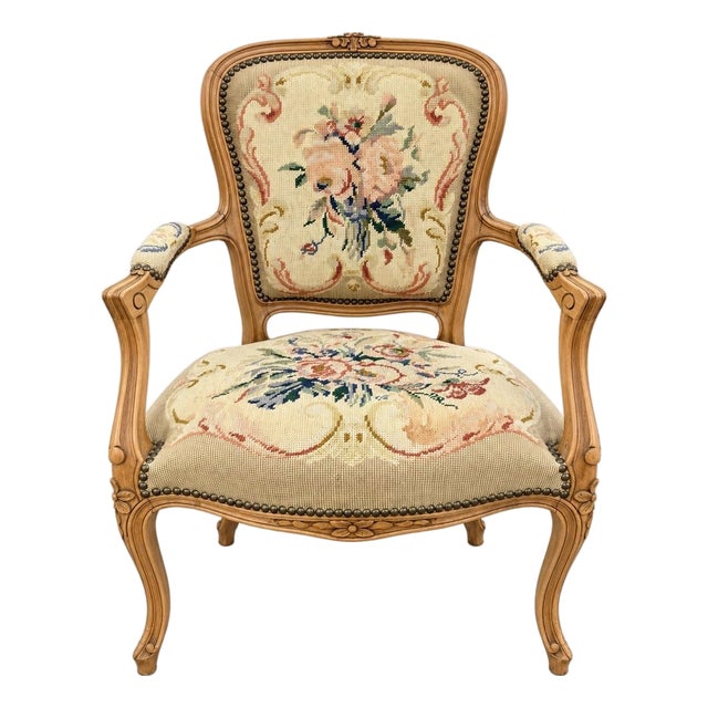 French Louis XV Style Needlepoint Bergère Armchair For Sale