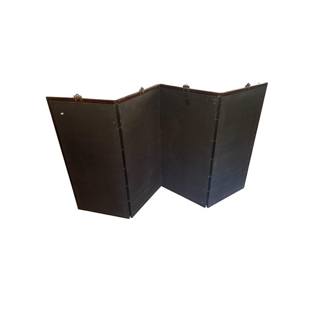 Gold Vintage Hand Painted Asian 4-Panel Silk Screen Byobu For Sale - Image 8 of 10