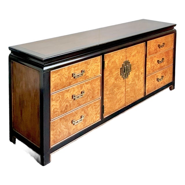 Vintage Regency Century Chin Hua Burl Pagoda Dresser For Sale