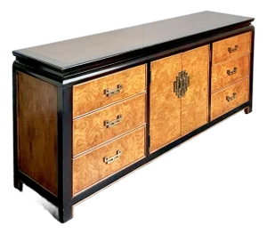 Vintage Regency Century Chin Hua Burl Pagoda Dresser