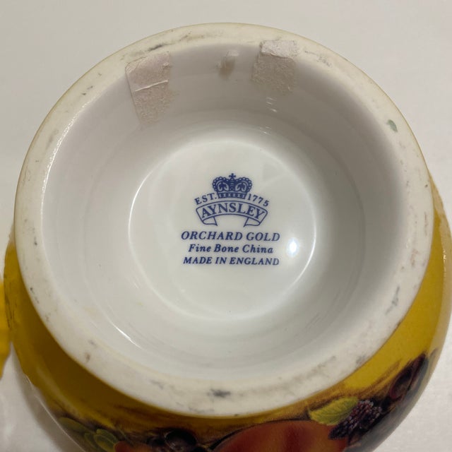 1960s Aynsley “Orchard Gold” Fine Bone China Vase and Footed Bowl For Sale - Image 4 of 4