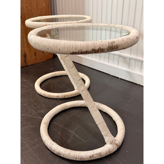 Pair of a White Vintage Wicker Side Tables For Sale In New York - Image 6 of 6