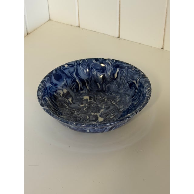 French Signed Christine Jouval Blue Aptware Marbled Bowl For Sale - Image 3 of 6