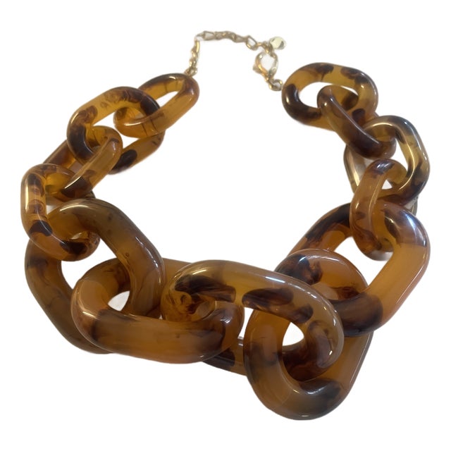 1950s Retro Tortoise Lucite Large Chain Necklace For Sale