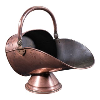 Antique Helmet Fire Bucket, English, Copper Scuttle, Fireside Bin, Victorian For Sale