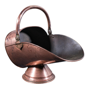 Antique Helmet Fire Bucket, English, Copper Scuttle, Fireside Bin, Victorian