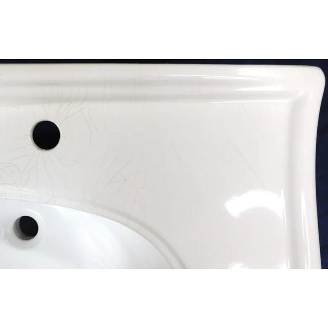 Large 36" Wide White Porcelain Console Sink With Porcelain Legs For Sale In Portland, ME - Image 6 of 18