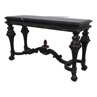 Marge Carson Black Marble Top Continental Console Table For Sale