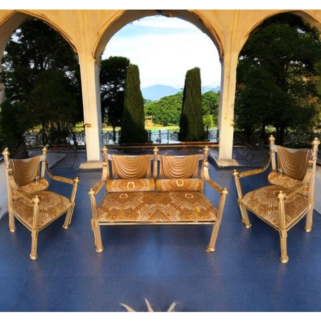 Metal Hollywood Regency 3p Italian Imprt Armchair Loveseat Settee Set For Sale - Image 7 of 12