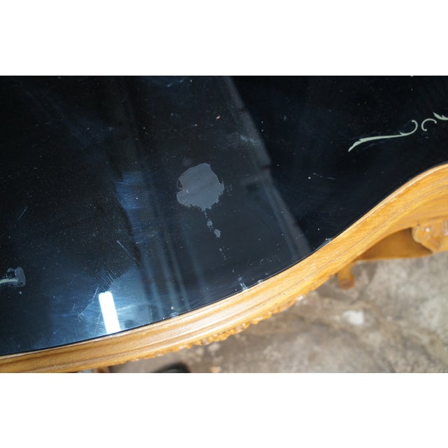 Antique Italian Baroque Venetian Walnut Burl Black Top Glass Dining Table Desk For Sale - Image 9 of 18
