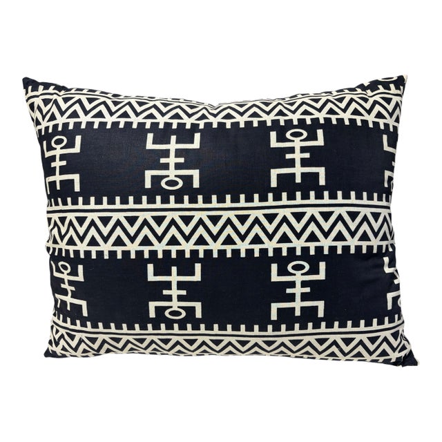 African Custom Made Black and White Kente Cloth Pillow 24" For Sale