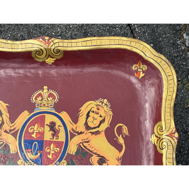 Late 20th Century Late 20th Century British Royal Family-Inspired Crested Artisan Finished Tray Table For Sale - Image 5 of 13