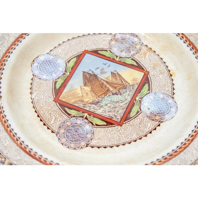 Polychrome Aesthetic Transferware Plates and Cups Wisconsin by Brownfield 19th C For Sale - Image 4 of 12