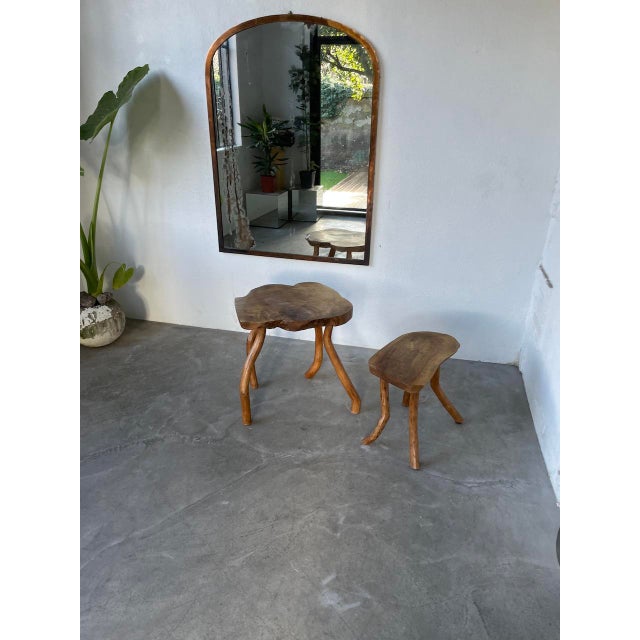 Old pair of small side tables or stools and high stool in solid elm. totally unique, with their unique shapes. we like...