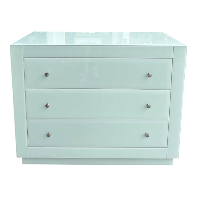 Modern Designer Blue Glass Chest of Drawers Commode Nightstand For Sale