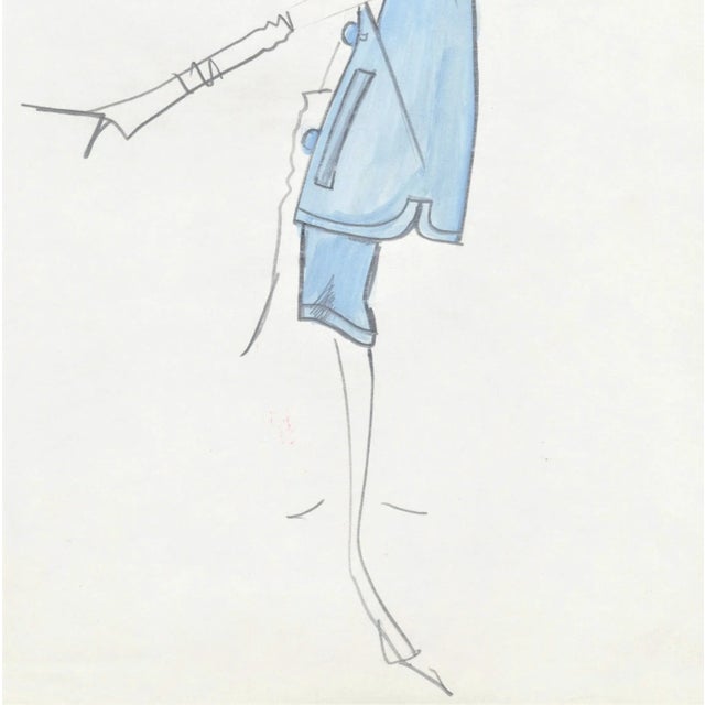 French Matted Mid-Century Haute Couture French Fashion Drawing-Michel Goma For Sale - Image 3 of 3