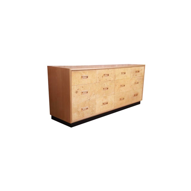 Vintage Henredon Burl Wood Dresser or Credenza Lowboy Chest of Drawers in Scene 2 Two Design Stunning Burl Birds Eye maple...