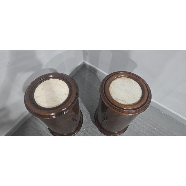 Brown Cylindrical Bedside Cabinets, 1920, Set of 2 For Sale - Image 8 of 9