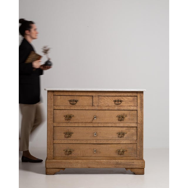 19th Century Oak Chest Of Drawers With Marble Top For Sale - Image 15 of 17