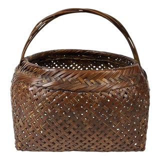 Early 20th Century Country Bamboo Basket For Sale