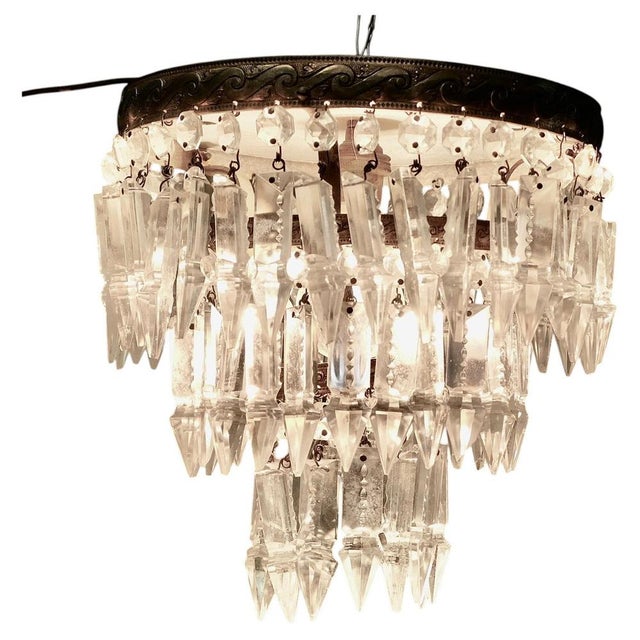 Glass 3-Tier Waterfall Chandelier, 1930s For Sale - Image 7 of 7