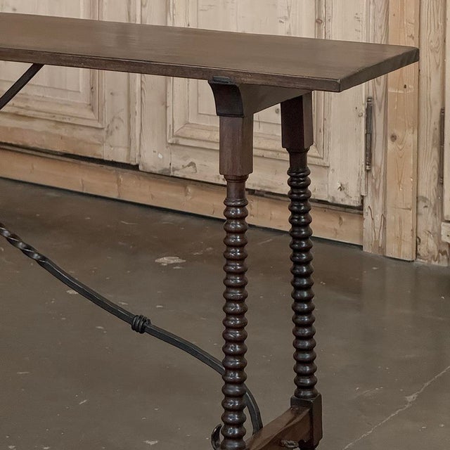19th Century Spanish Walnut Console ~ Sofa Table With Wrought Iron For Sale - Image 12 of 18