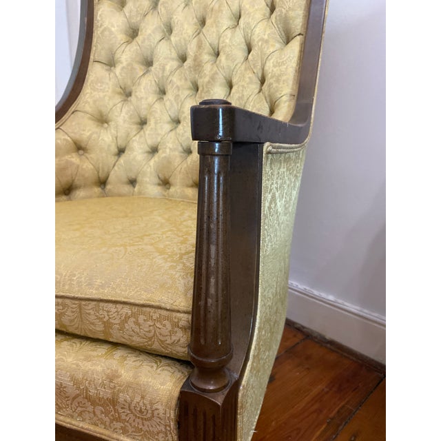 Textile 1960s Regency or Louis XVI Style Traditional Tufted Armchair, High Back For Sale - Image 7 of 12