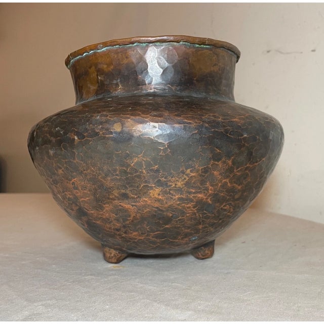 Metal Antique Hand Hammered Tooled Arts and Crafts Patinated Copper Vase Sculpture Pot For Sale - Image 7 of 12