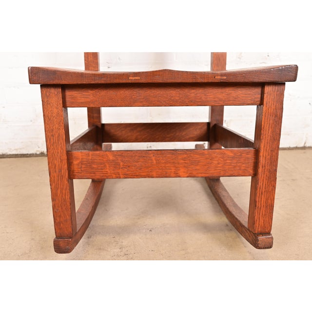 Brown Stickley Brothers Antique Mission Oak Arts & Crafts Sewing Rocking Chair, Circa 1900 For Sale - Image 8 of 12
