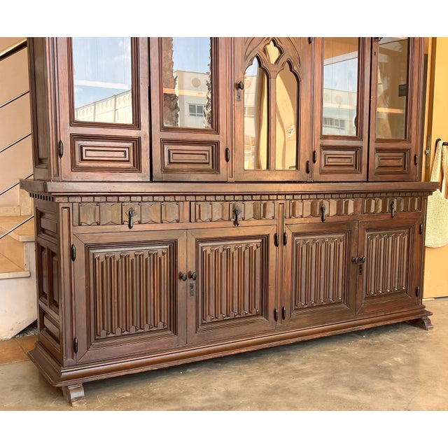 Great quality late 19th century French Empire period bookcase. Having a moulded cornice above a pair of shaped glazed...