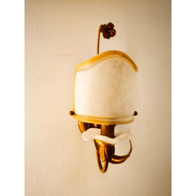 Wrought Iron Wall Light with Glass Fan For Sale - Image 10 of 16