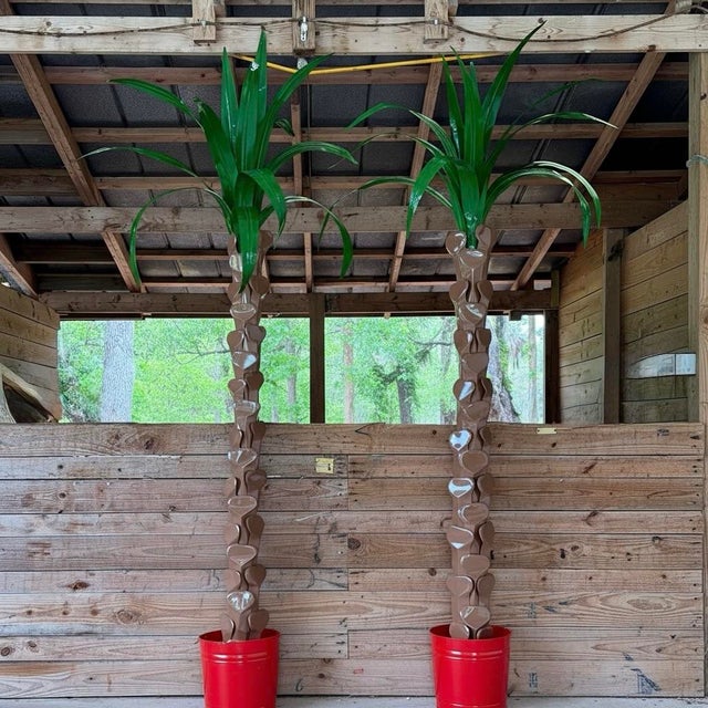 Maison Jansen Monumental Sculptural Architectural Custom Metal Tole Palm Tree Wall Installations-Pair For Sale - Image 4 of 12