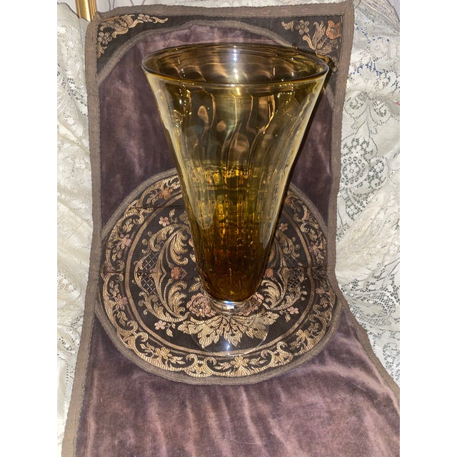 Glass Amber Glass Vase. Vintage 1950s Pedestal Amber Glass Vase, Made in England For Sale - Image 7 of 12