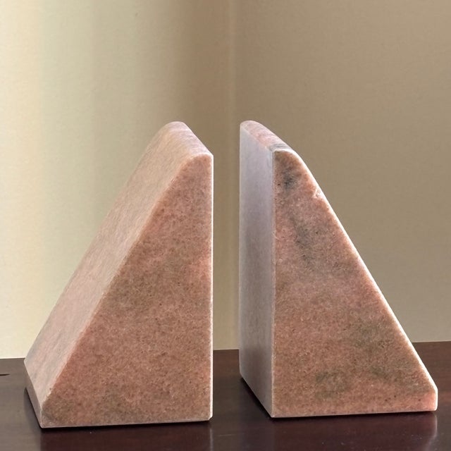 Mid-Century Modern Style Pink Marble Wedge Bookends — A Pair For Sale - Image 13 of 18