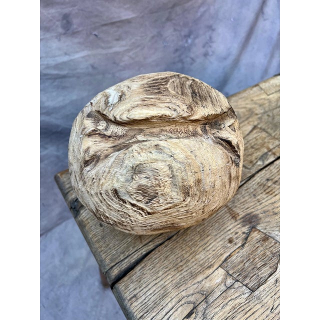 Organic Modern Hand-Carved Wood Folk Art Ball Sphere For Sale - Image 4 of 9