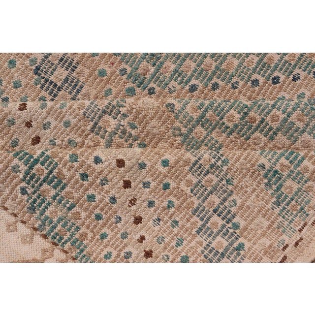 Diamond Design Vintage Turkish Embroidered Kilim in Tan, Cream, and Light Green For Sale - Image 12 of 13