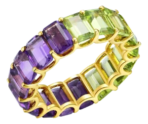 Kai Emerald-Cut Amethyst & Peridot Duo Eternity Ring in 14k Solid Gold, size 4.5
