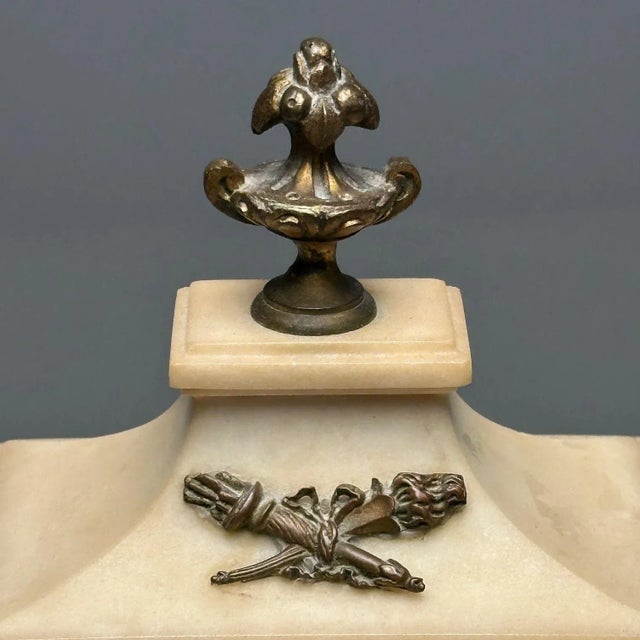 Marble and Bronze French Mantle, Bracket or Table Clock, France, Signed For Sale - Image 12 of 12