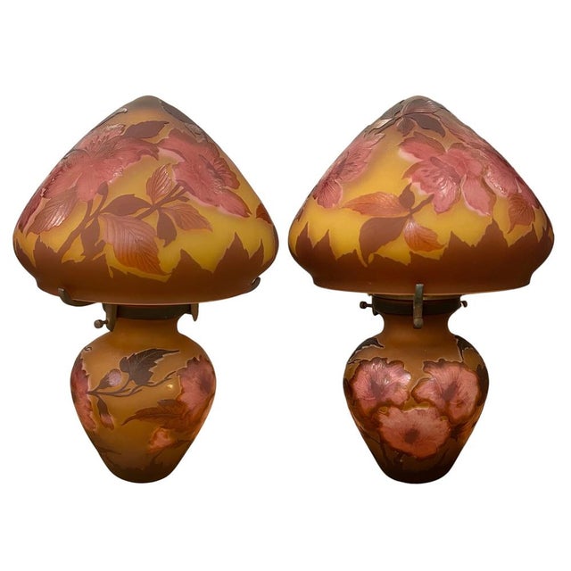 Art Nouveau Crystal Lamps by Emile Gallé, Set of 2 For Sale - Image 11 of 11