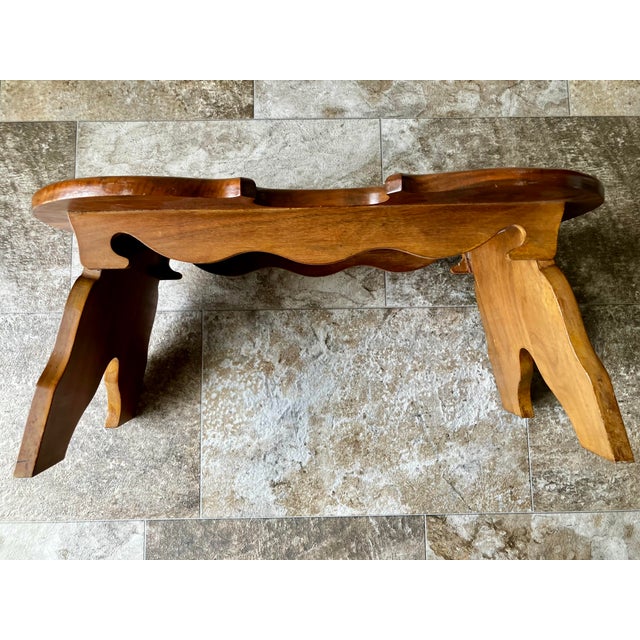 Vintage 1976 Amana Furniture Solid Walnut Violin-Shaped Hearth Bench / Footstool For Sale - Image 15 of 18