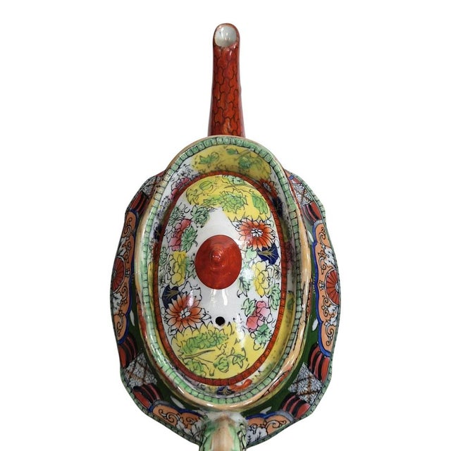 Ceramic Patent Ironstone New Oval Teapot with Red Scale Conversation Decor, 1820-1830 For Sale - Image 7 of 12