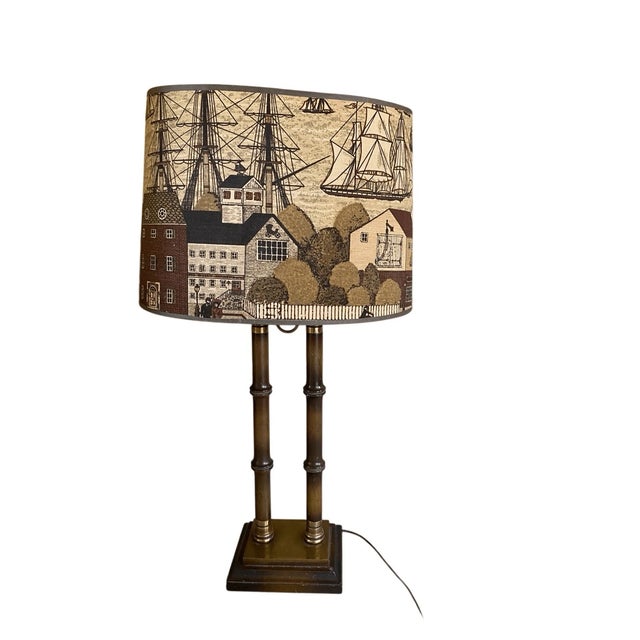 vintage table bouillotte lamp nautical shade 33” tall shade is 17” wide x 12” high wood and brass