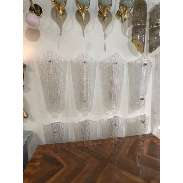 Very fine pair of large-scale "wave" Murano glass sconces. Adds a designer touch! Lovely!