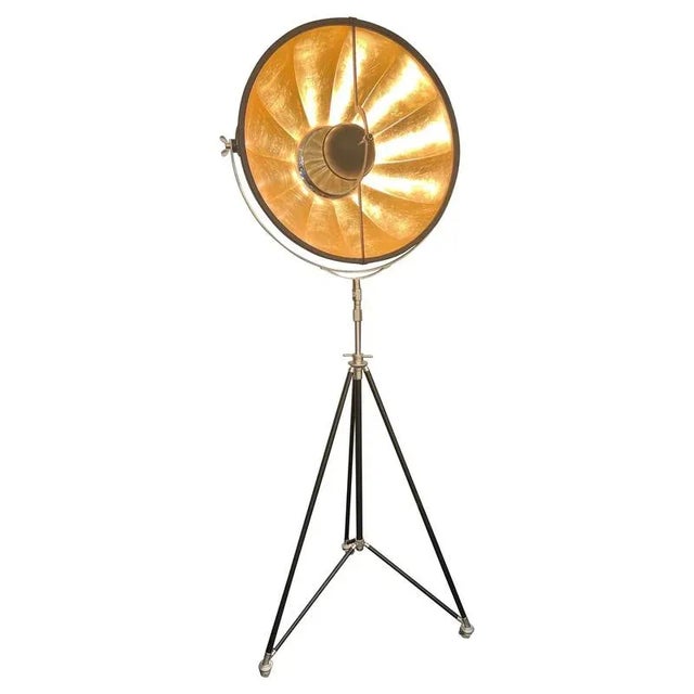 Black and Gold Leaf Studio 76 Tripod Floor Lamp by Mariano Fortuny For Sale - Image 11 of 11