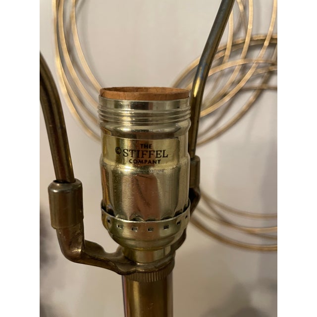 Stiffel Mid-Century Modern Enamel And Brass Table Lamp With Shade Designed by Tommi Parzinger For Sale In Denver - Image 6 of 7