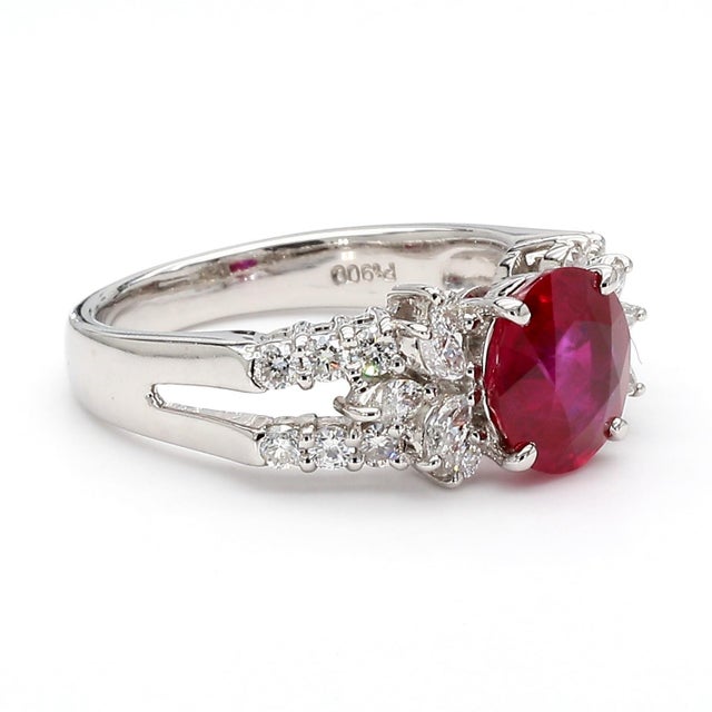 Gia Certified 2 Carat Burma Ruby Diamond Platinum Cocktail Ring, Size 5.75 For Sale In Miami - Image 6 of 13
