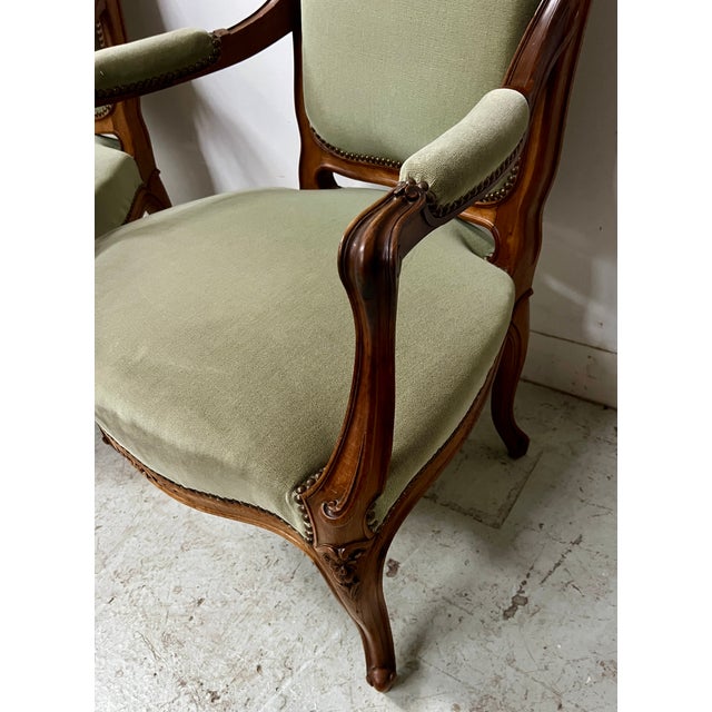 Louis XV Style Armchairs in Walnut, Set of 2 For Sale - Image 6 of 14