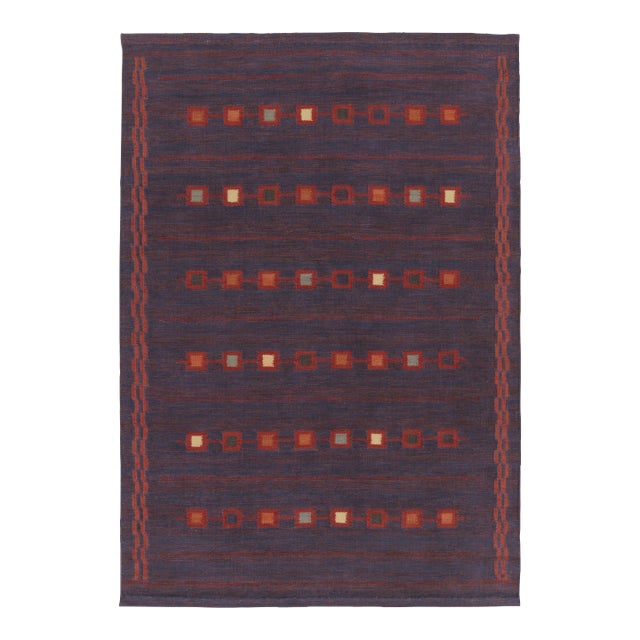 Rug & Kilim’s Scandinavian-Inspired Rug, Purple-Blue With Geometric Patterns For Sale