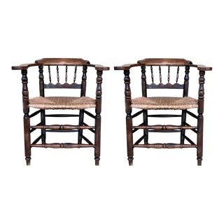 Pair of Spanish Horseshoe Back and Cane Armchairs For Sale